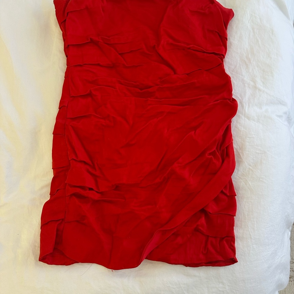 Zara Red Ruched Strapless Bodycon Dress